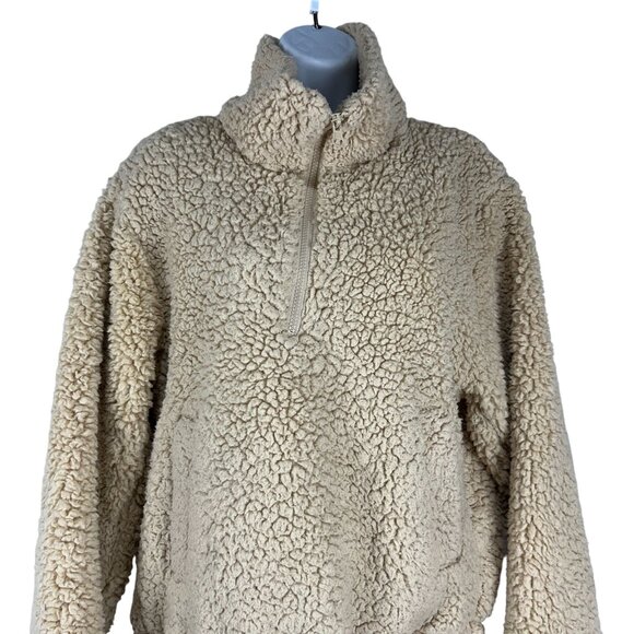 Sage Collective Womens Beige Sherpa Fleece Quarter Zip Pullover Jacket Size XS - Picture 3 of 6
